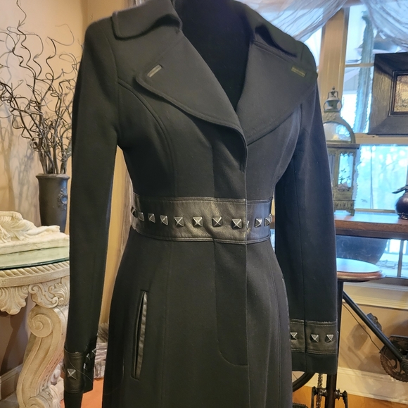 Bebe Studded Leather Full Length Black Coat in Small - GC - Picture 4 of 14